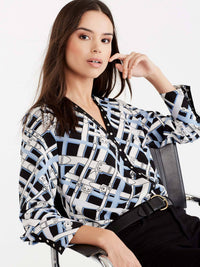 Belt Print Blouse, Plus Size Color Celestial Combo 