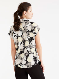 Floral Draped Hem Shirt Color Canary Combo