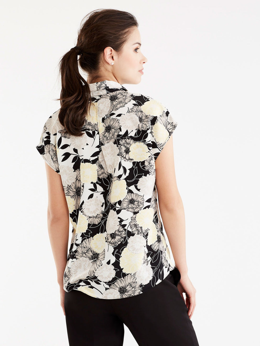 Floral Draped Hem Shirt Color Canary Combo