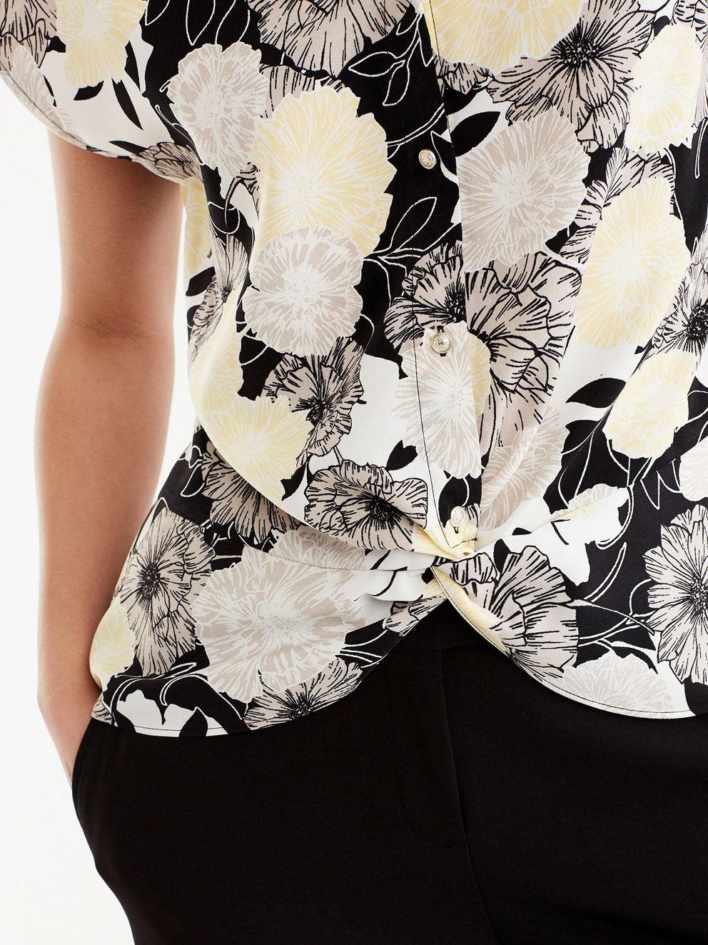 Floral Draped Hem Shirt Color Canary Combo