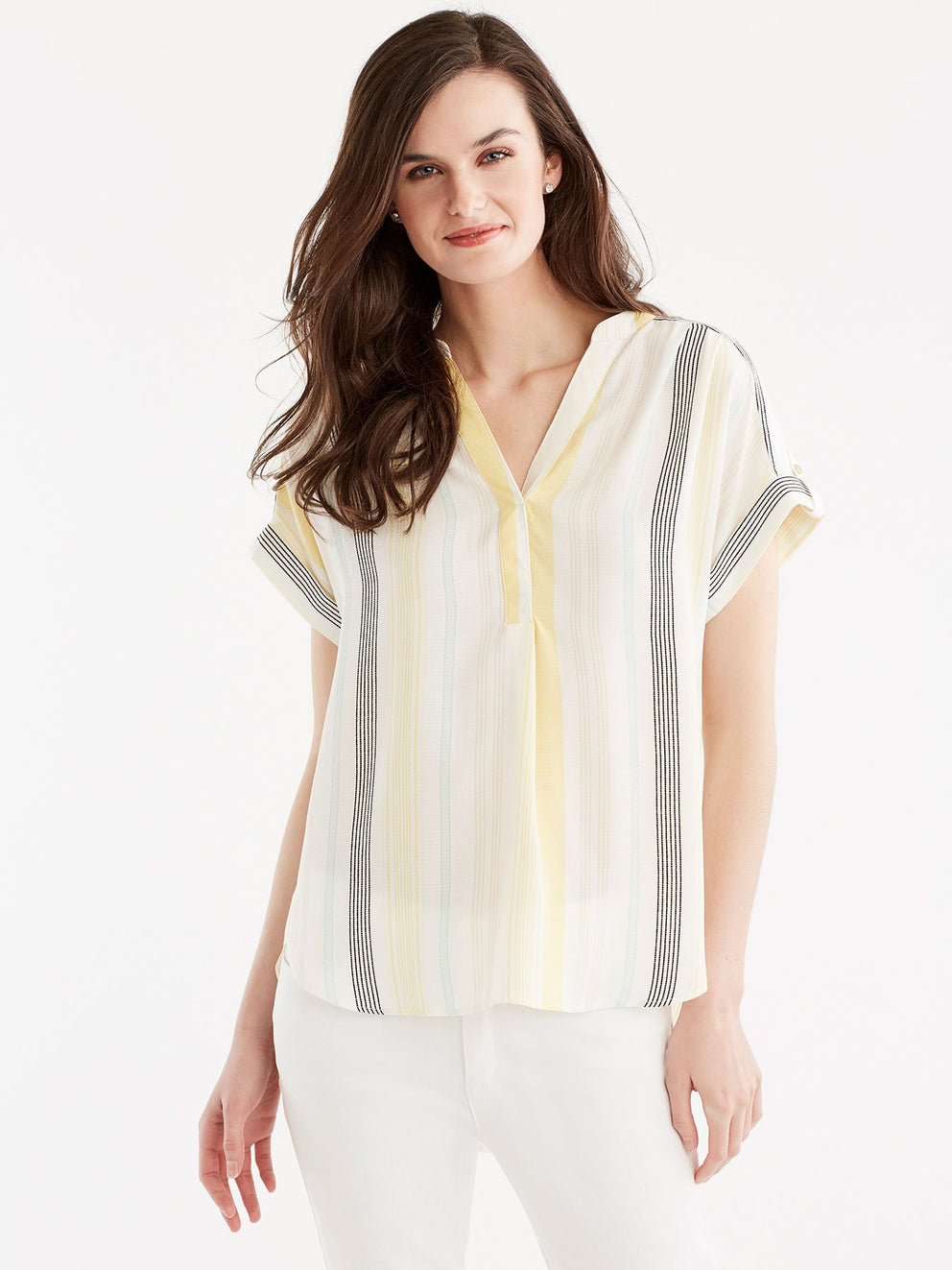 High-Low Roll-Tab Shirt Color Canary