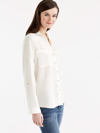 Stand Collar Shirt Color Ivory