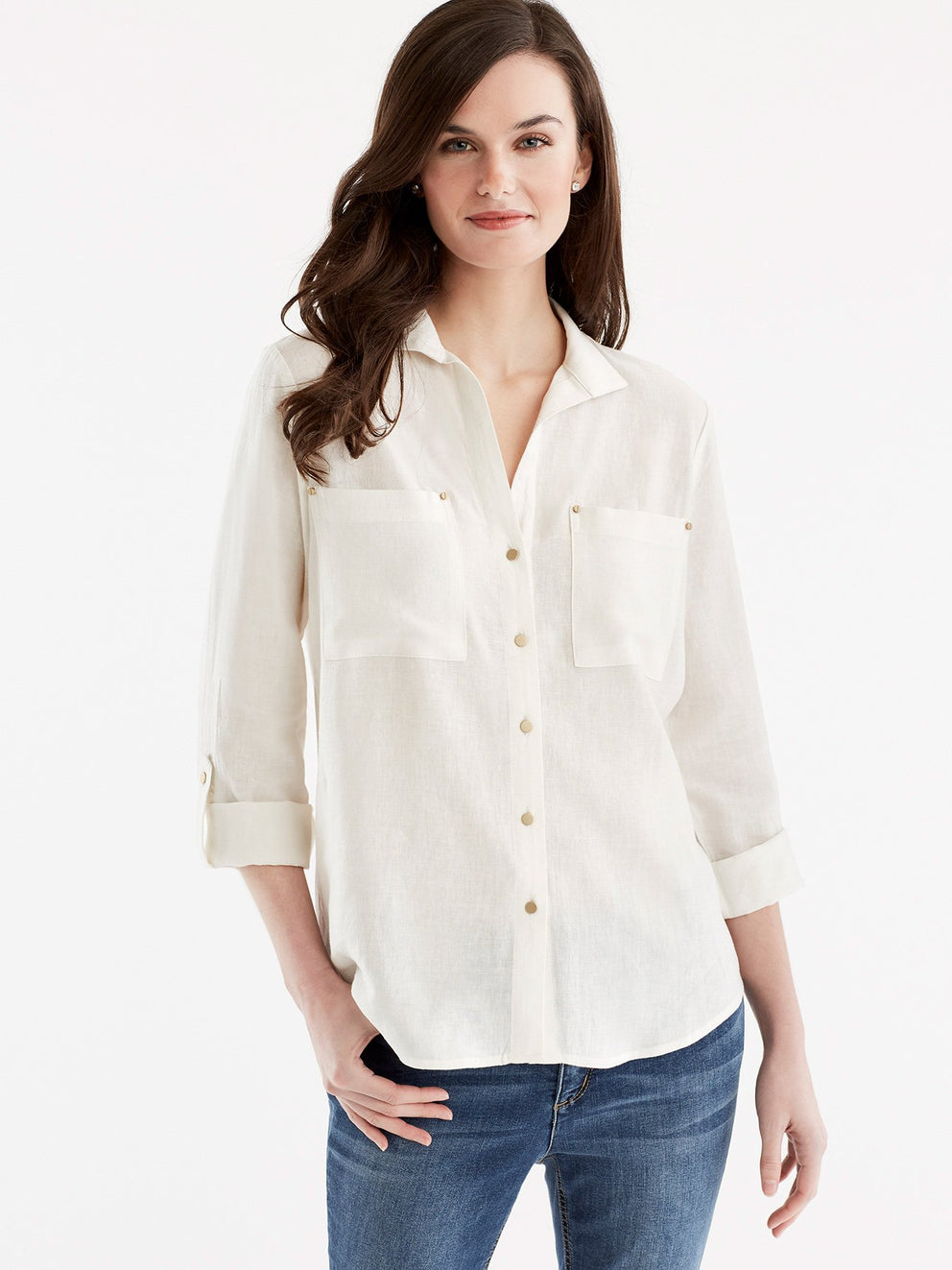 Stand Collar Shirt Color Ivory
