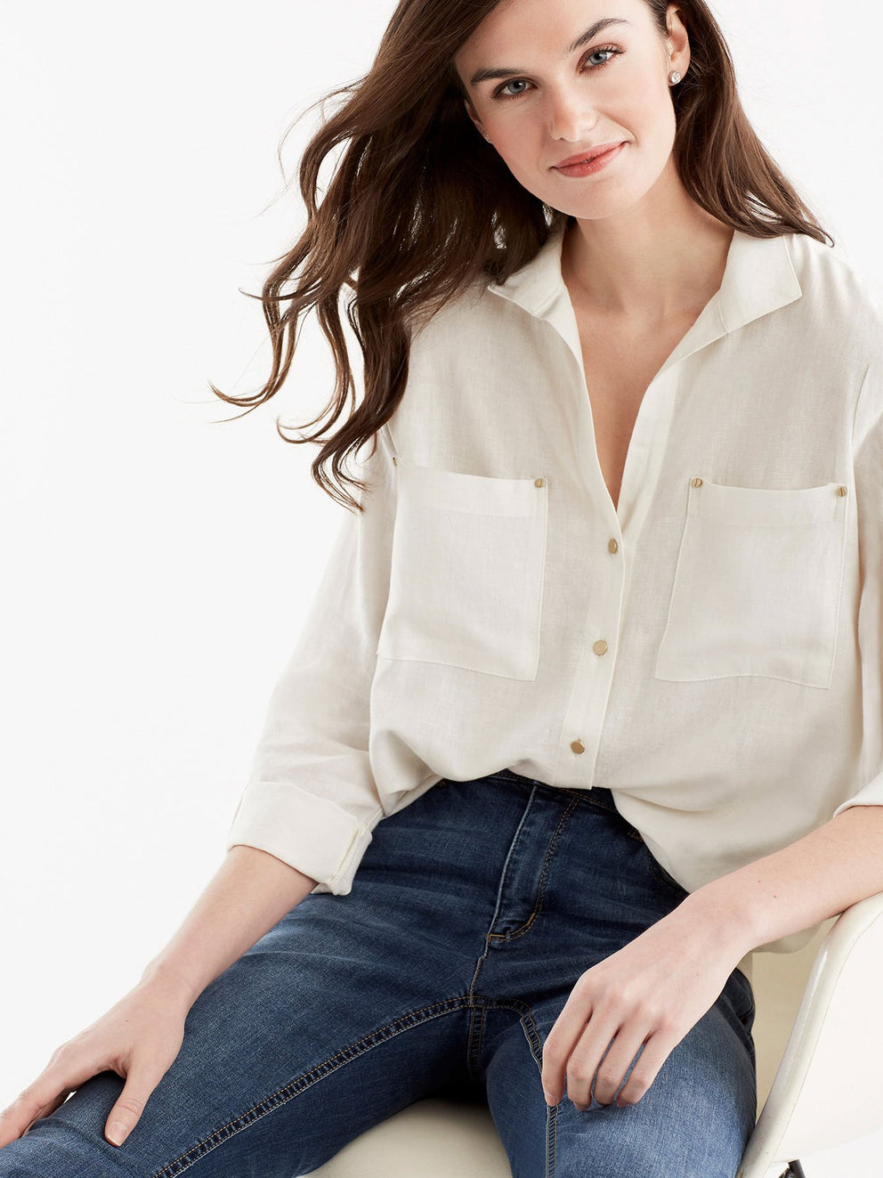 Stand Collar Shirt Color Ivory