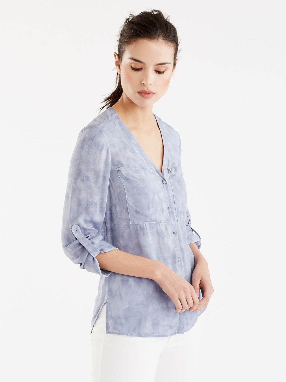 V-Neck Tie Dye Blouse Color Dusty Blue