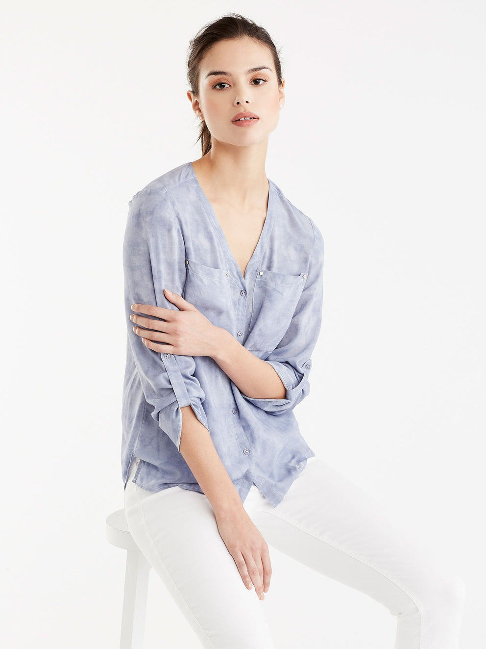 V-Neck Tie Dye Blouse Color Dusty Blue