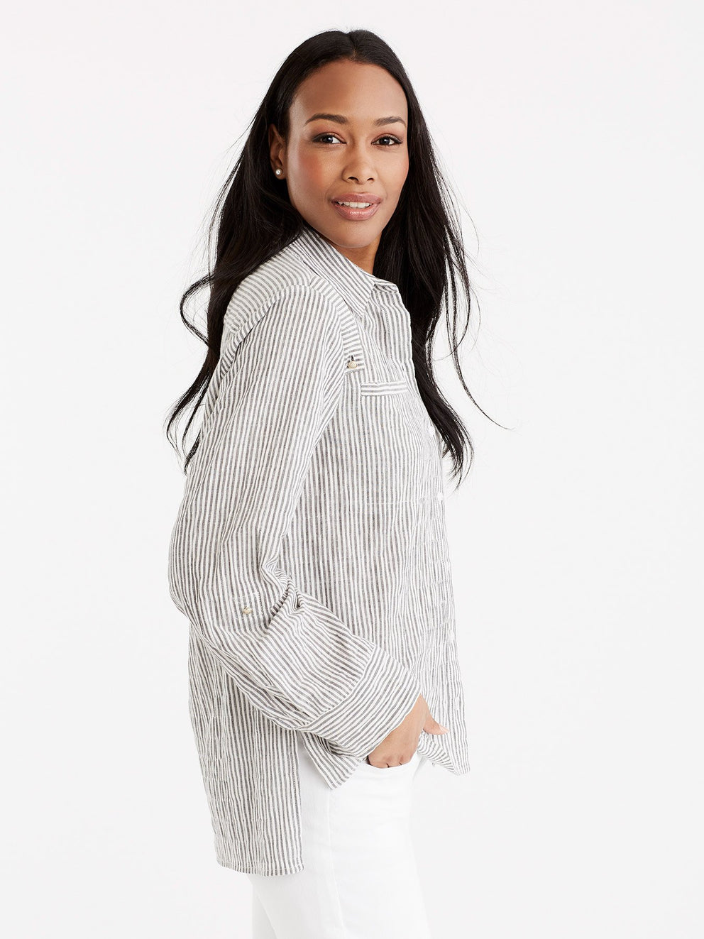 Pinstripe Roll Tab Shirt Color Black