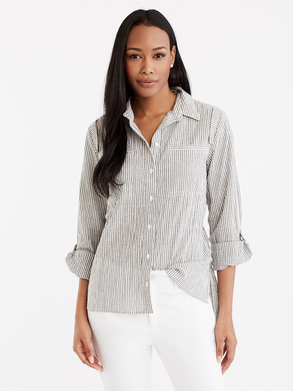 Pinstripe Roll Tab Shirt Color Black