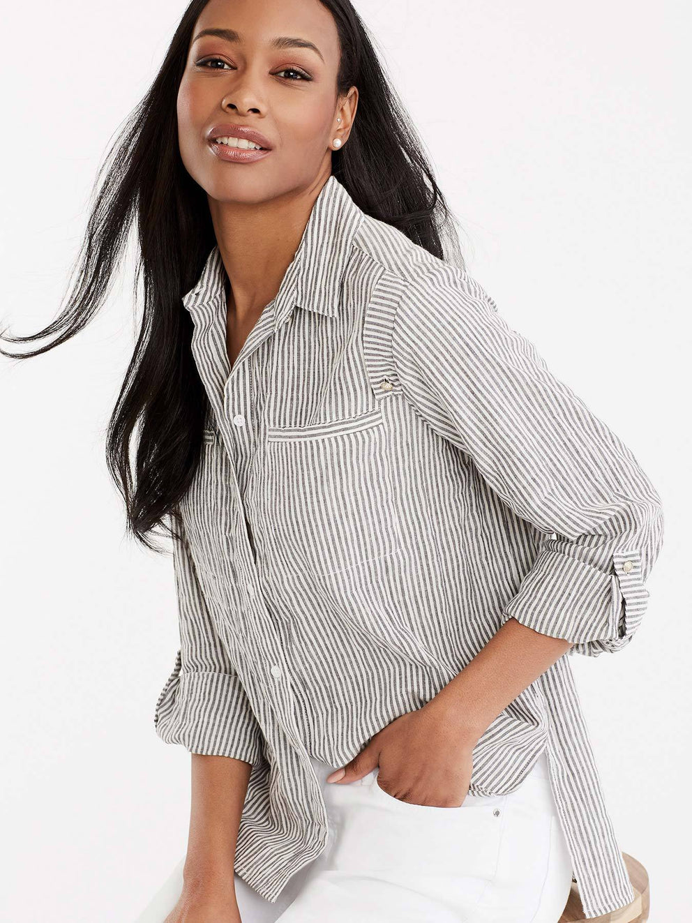 Pinstripe Roll Tab Shirt Color Black