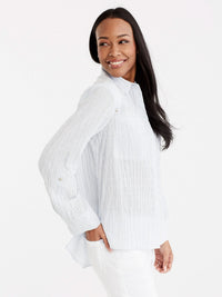 Pinstripe Roll Tab Shirt Color Celestial Blue