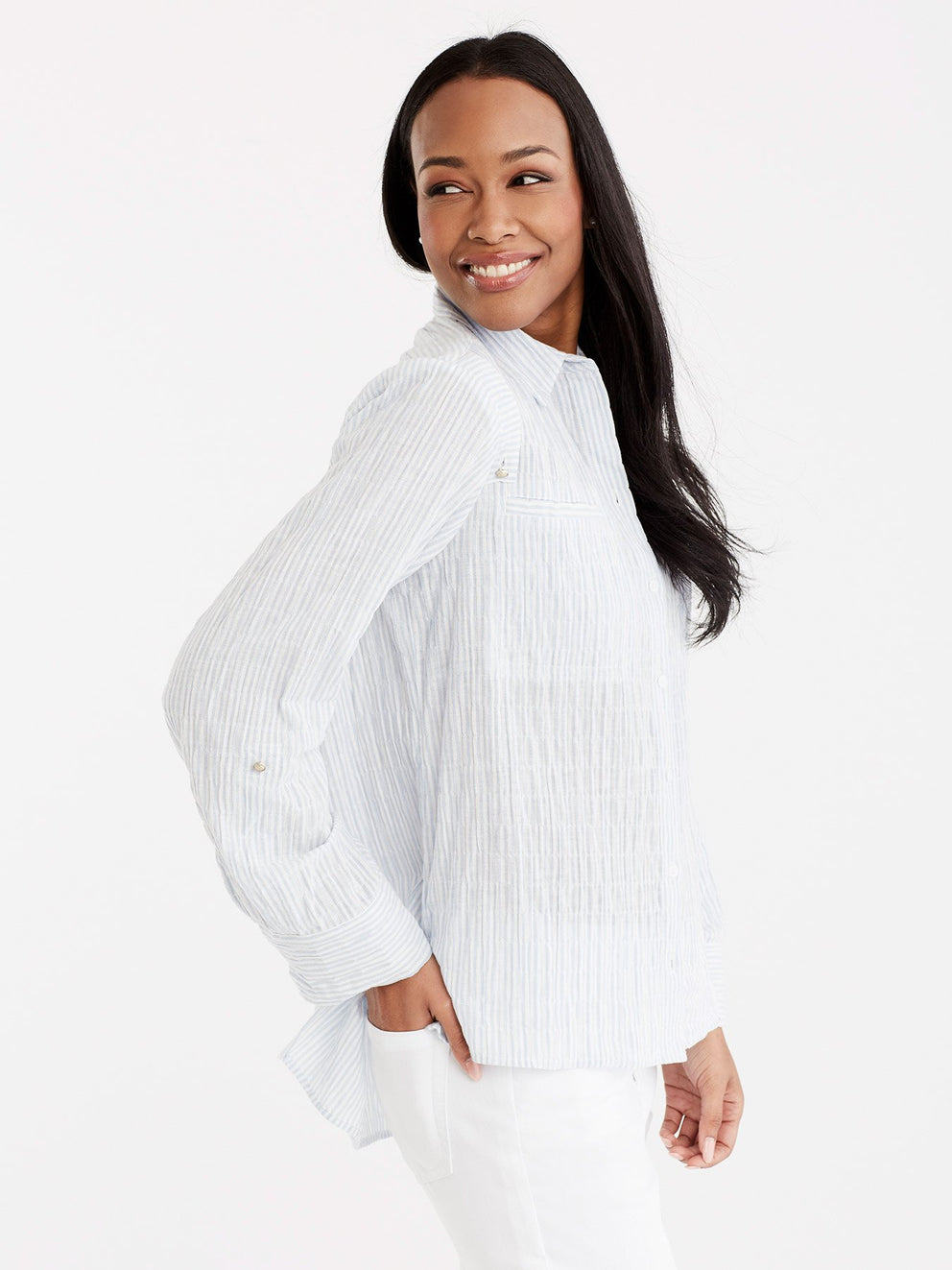 Pinstripe Roll Tab Shirt Color Celestial Blue