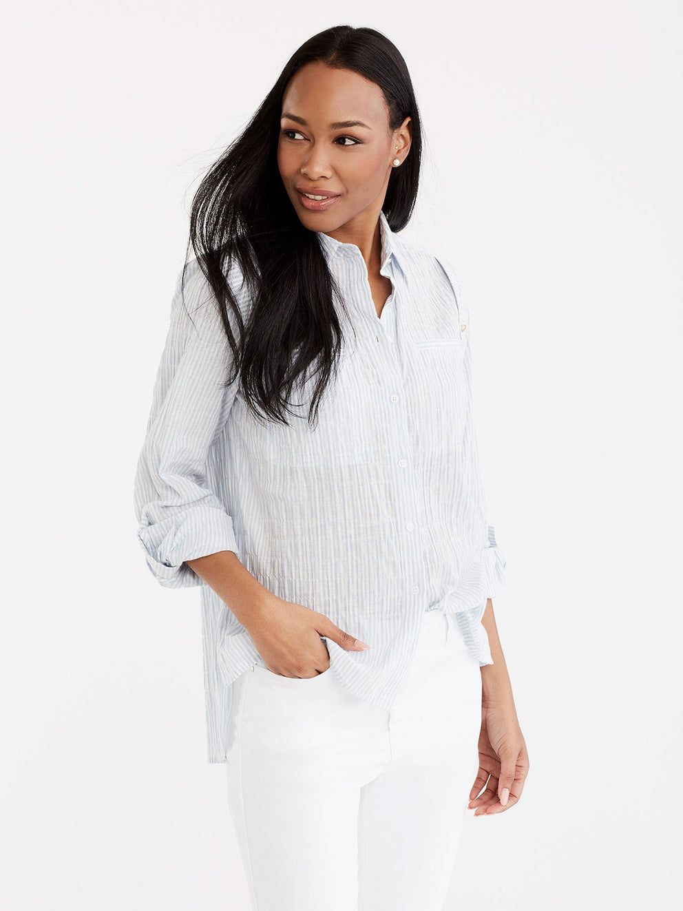 Pinstripe Roll Tab Shirt Color Celestial Blue