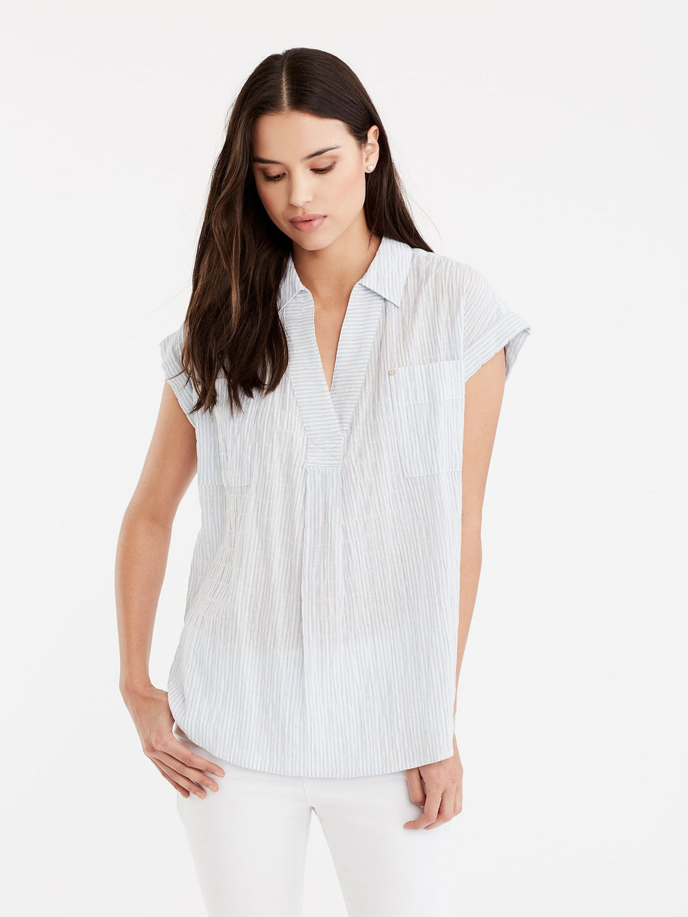 Pinstripe Popover Shirt Color Celestial Blue
