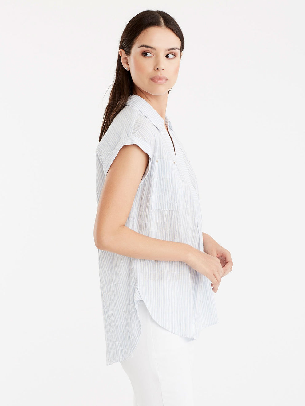 Pinstripe Popover Shirt Color Celestial Blue