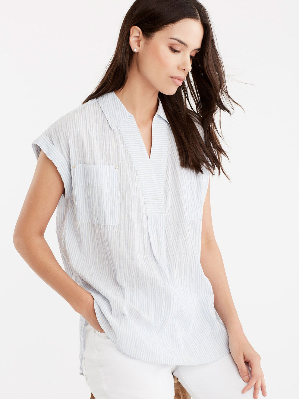 Pinstripe Popover Shirt Color Celestial Blue