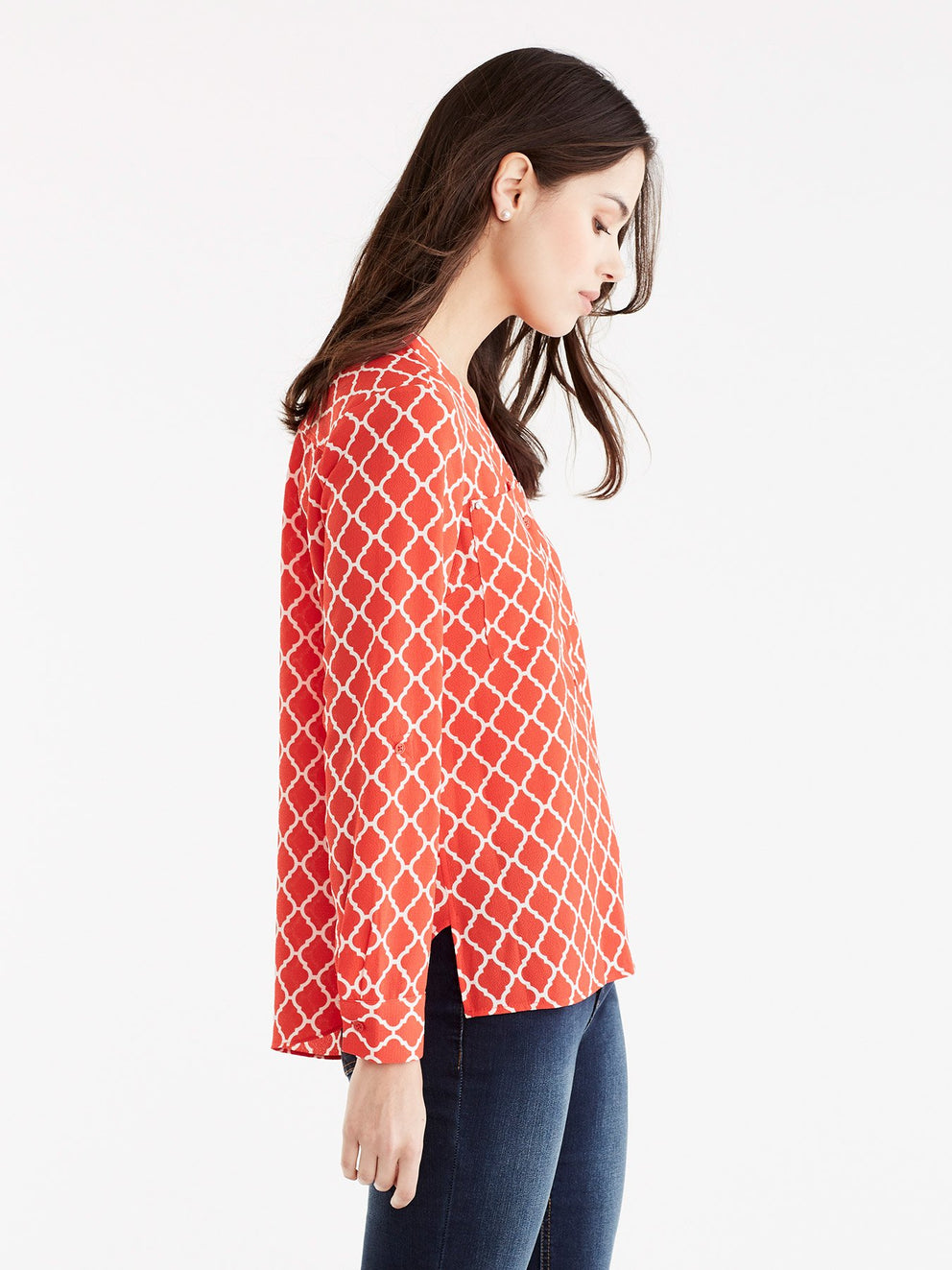 Arabesque Print Shirt, Plus Size Color Persimmon Combo 