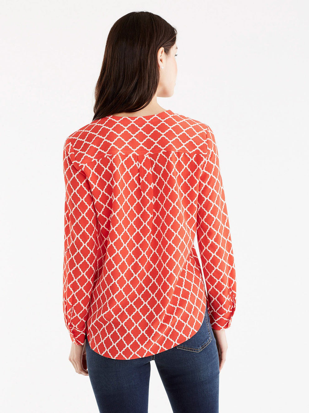 Arabesque Print Shirt, Plus Size Color Persimmon Combo 