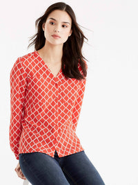 Arabesque Print Shirt, Plus Size Color Persimmon Combo 
