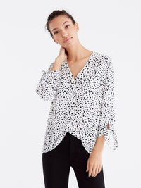 V-Neck Tie Sleeve Blouse Color Ivory Indigo Combo