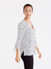 V-Neck Tie Sleeve Blouse Color Ivory Indigo Combo