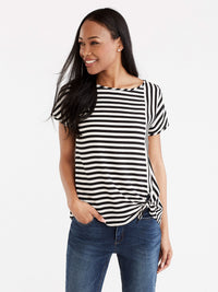 Stripe Tie Front Tee Color Black Stripe