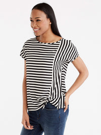 Stripe Tie Front Tee Color Black Stripe