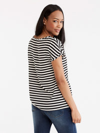 Stripe Tie Front Tee Color Black Stripe