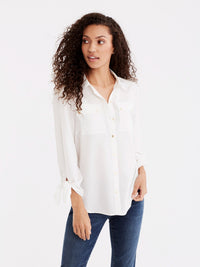 Tie Sleeve Shirt, Plus Size Color Ivory 