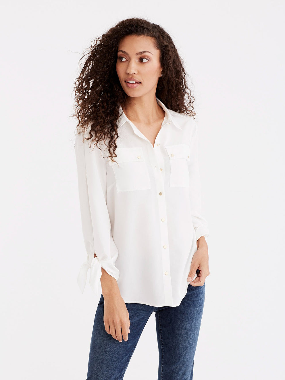 Tie Sleeve Shirt, Plus Size Color Ivory 