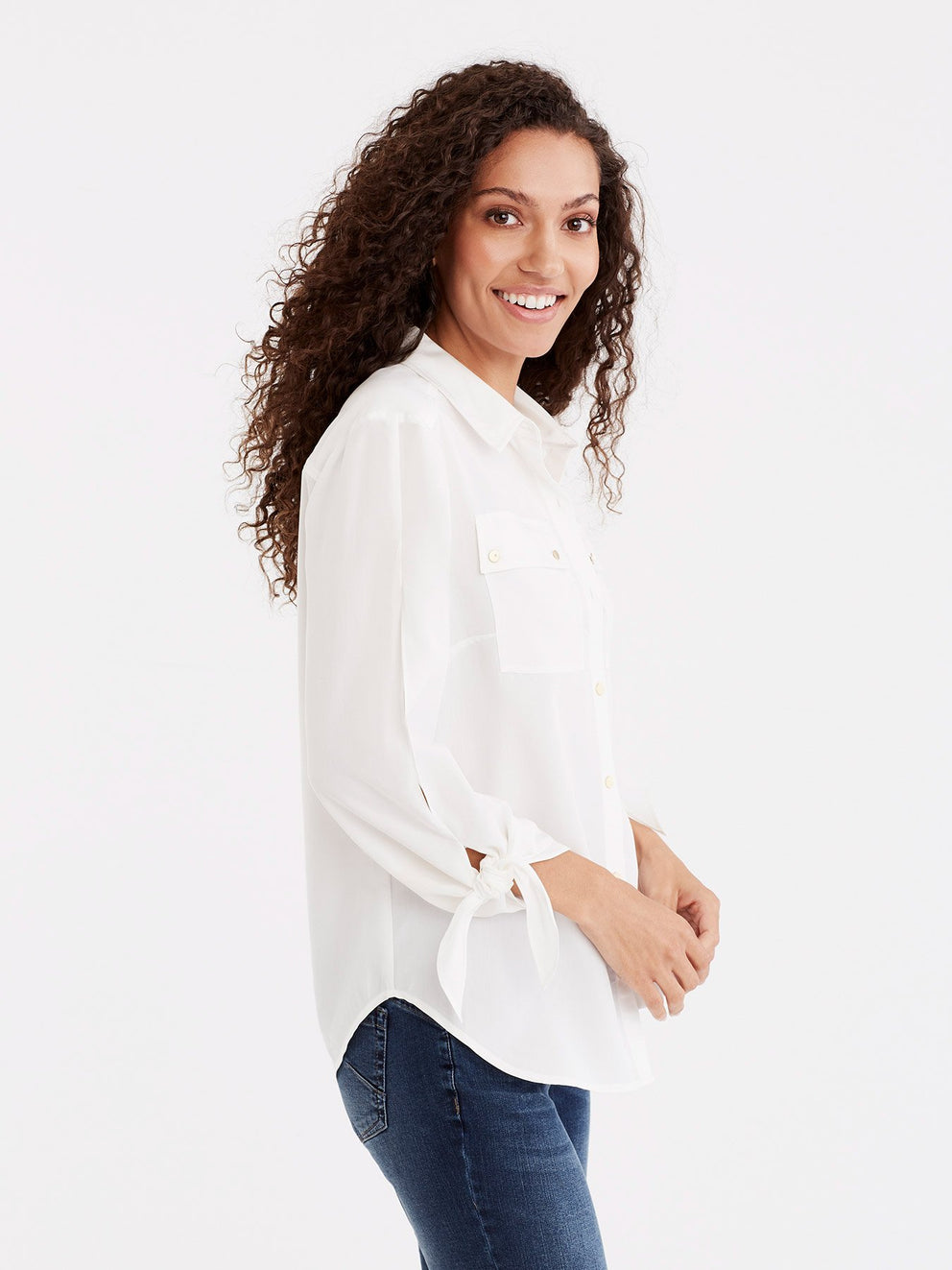 Tie Sleeve Shirt, Plus Size Color Ivory 