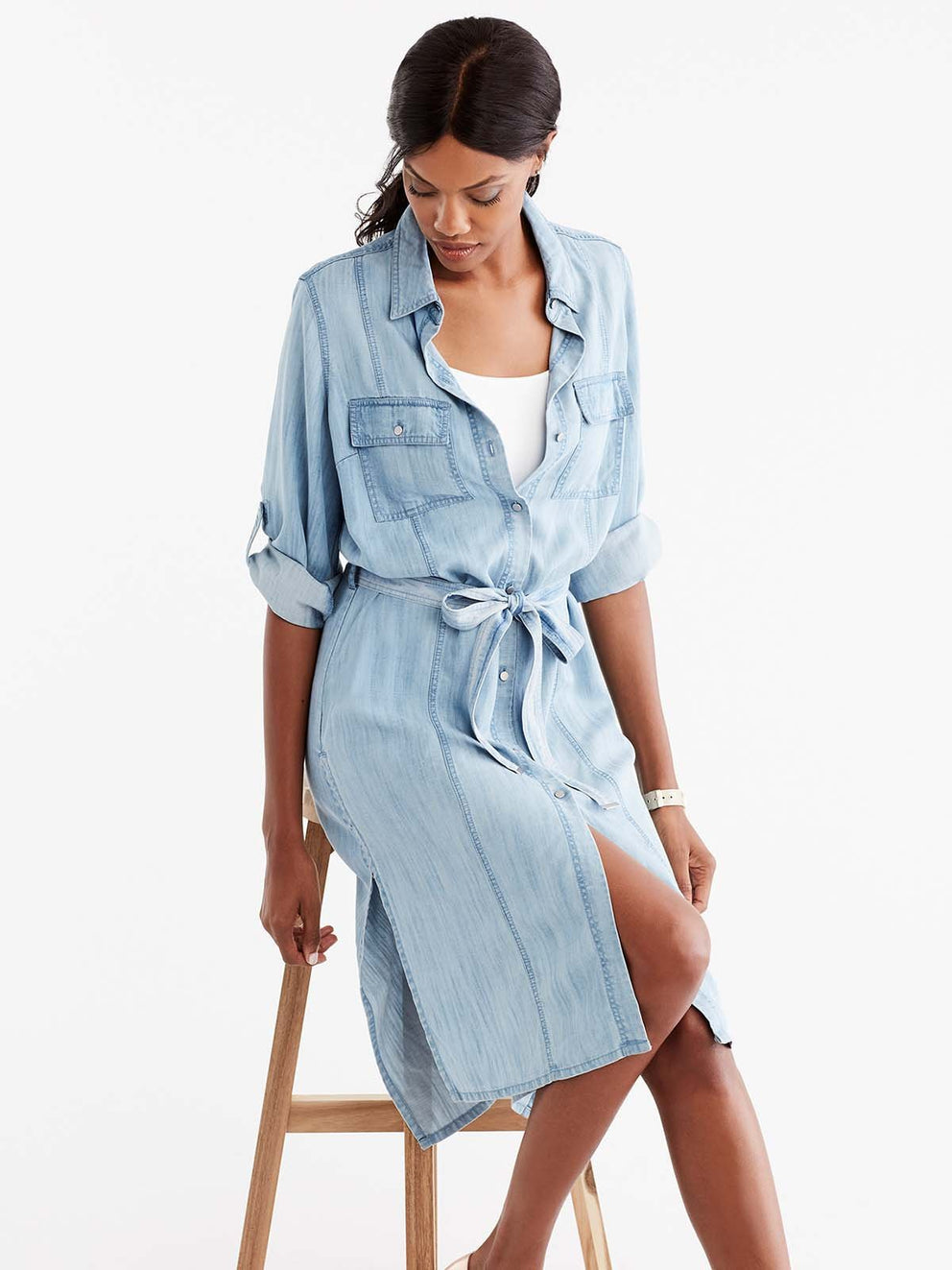 Chambray Shirt Dress Color Glacier