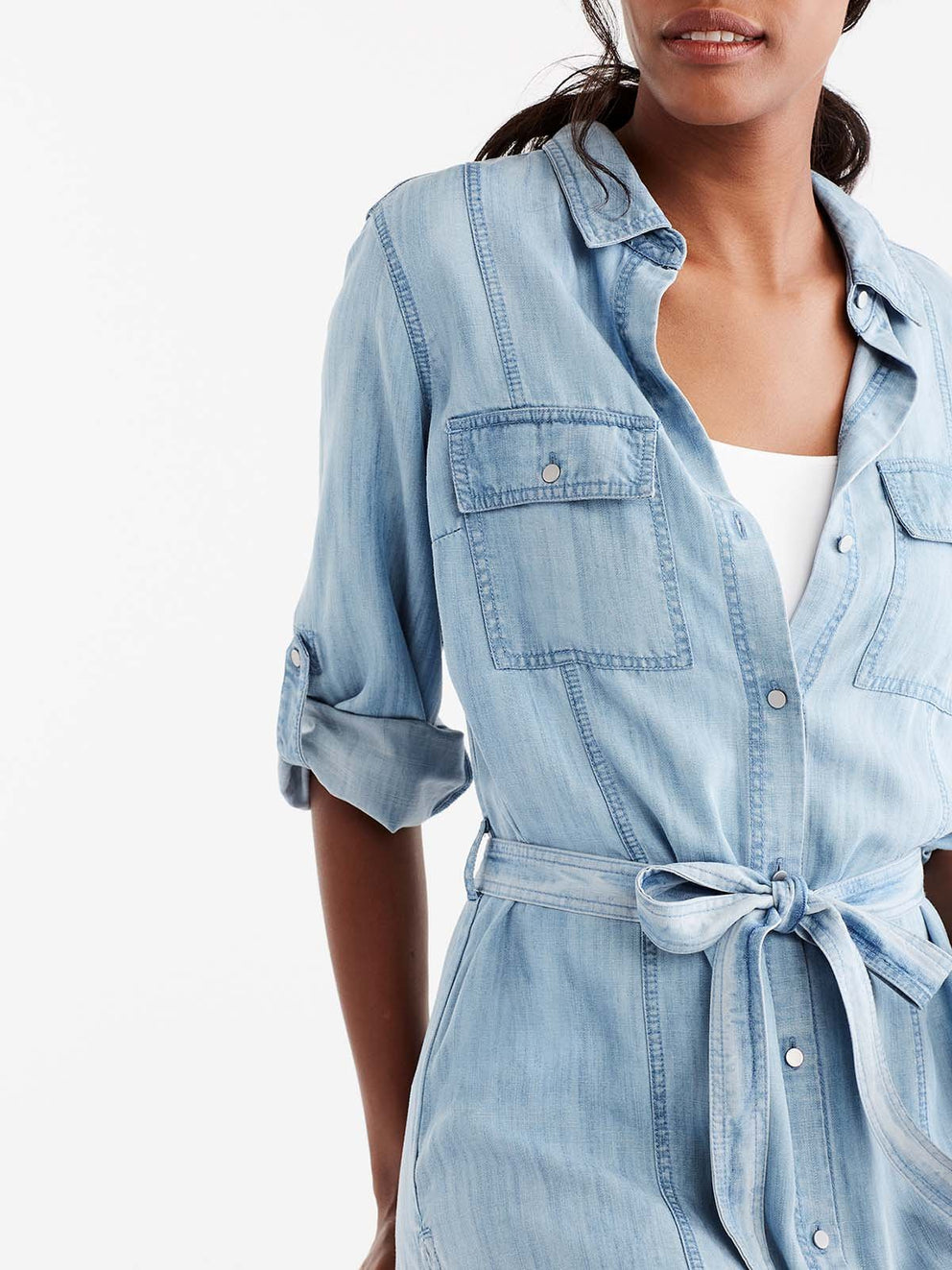 Chambray Shirt Dress Color Glacier