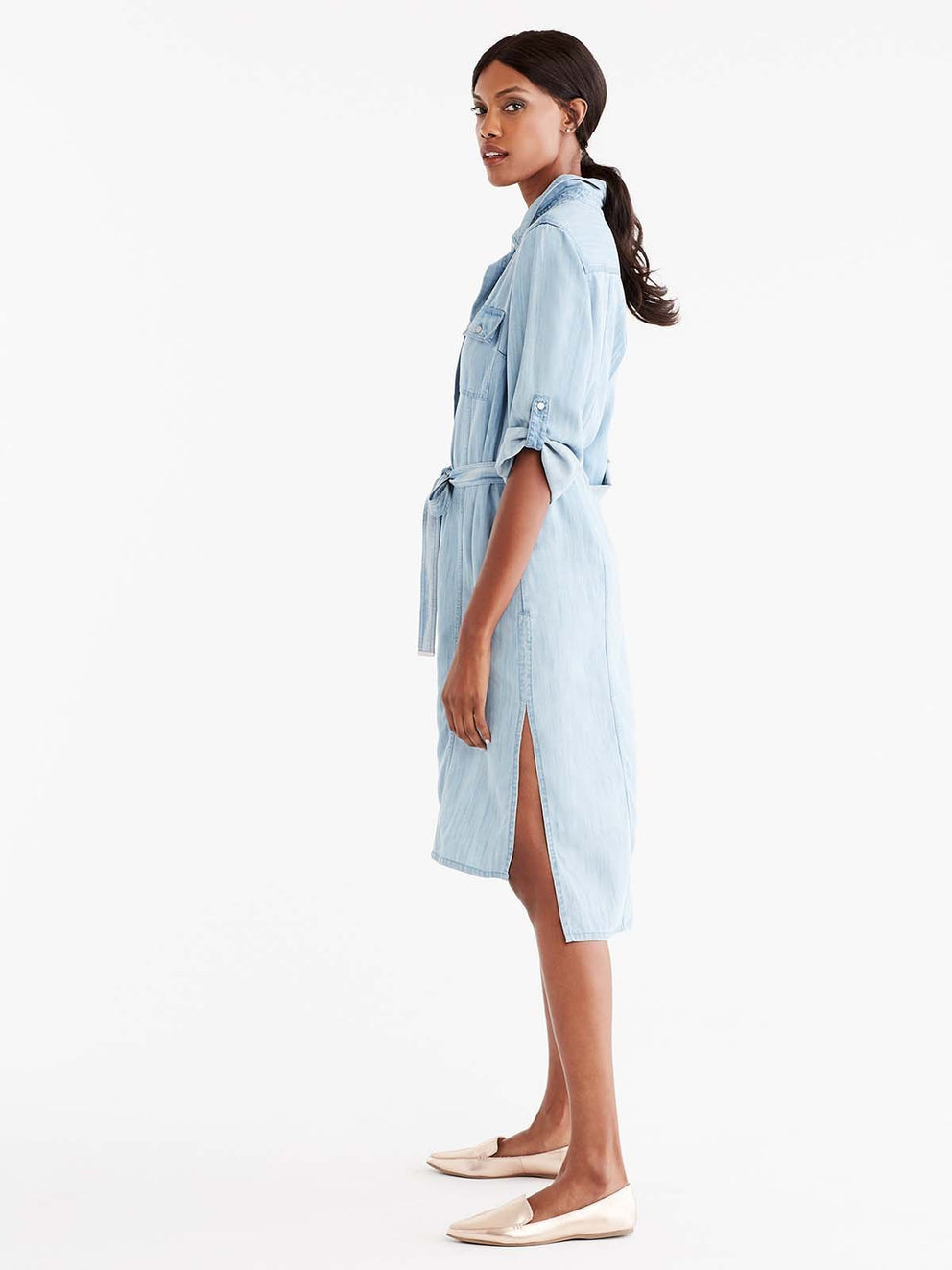 Chambray Shirt Dress Color Glacier