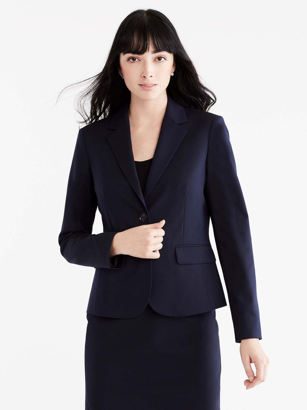 Washable Cropped Two-Button Jacket Color Navy