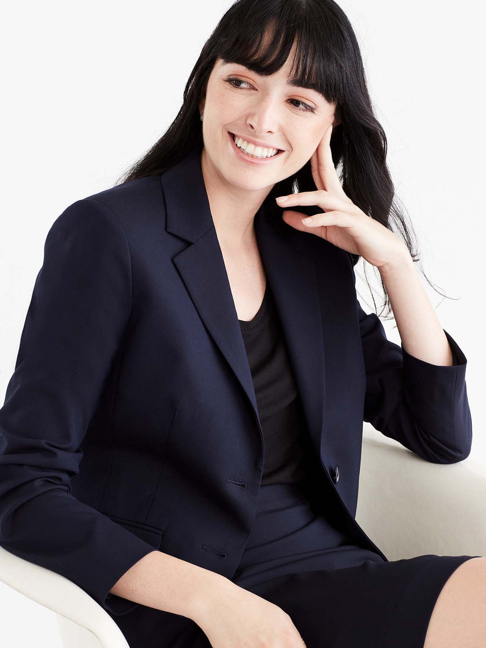 Washable Cropped Two-Button Jacket Color Navy