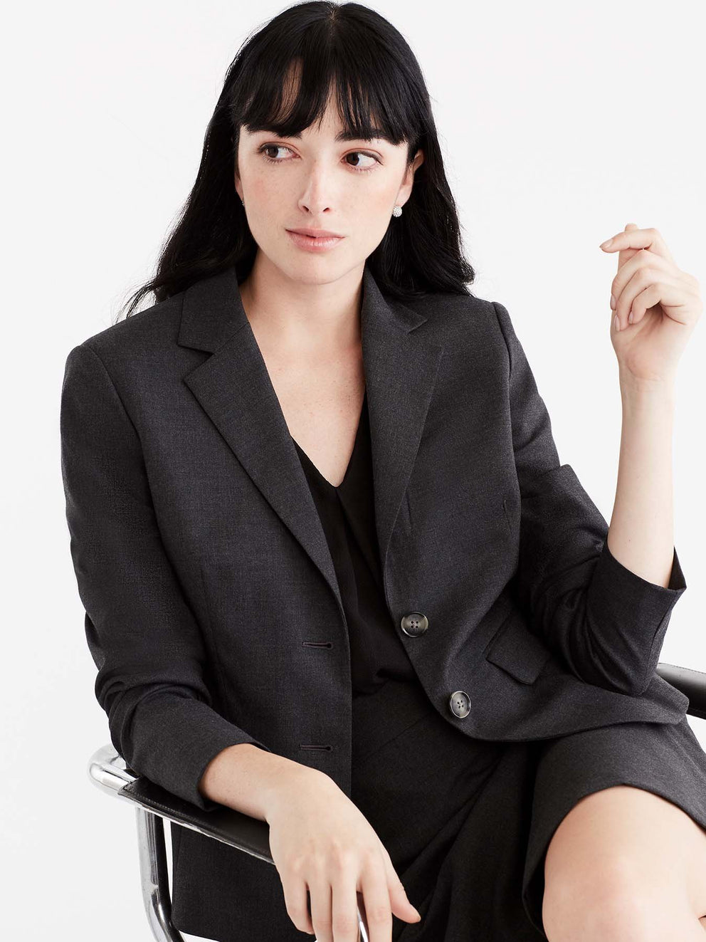Washable Pewter Cropped Two-Button Jacket Color Grey